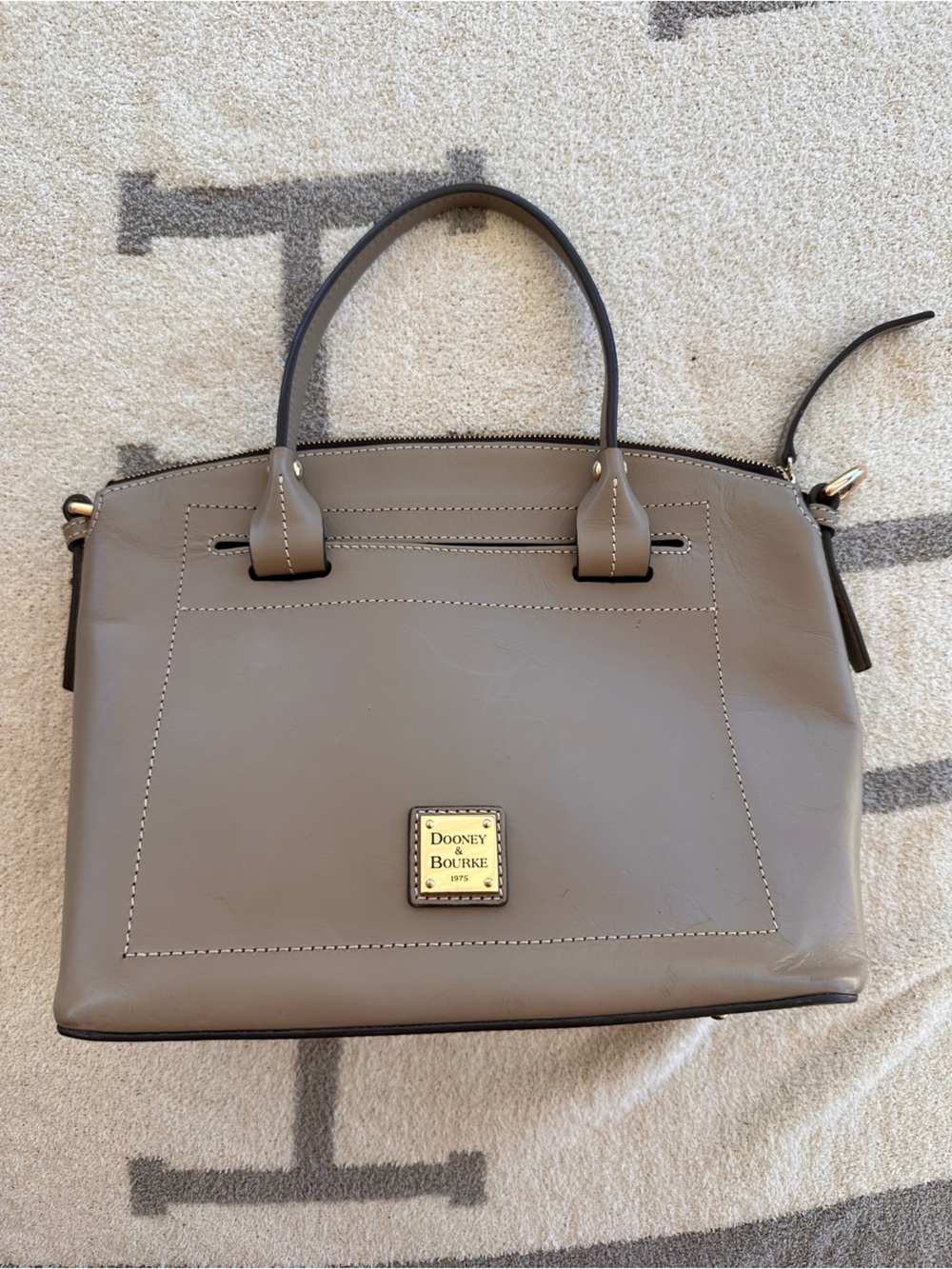 Dooney & Bourke Taupe Leather Tote with Gold Plaque